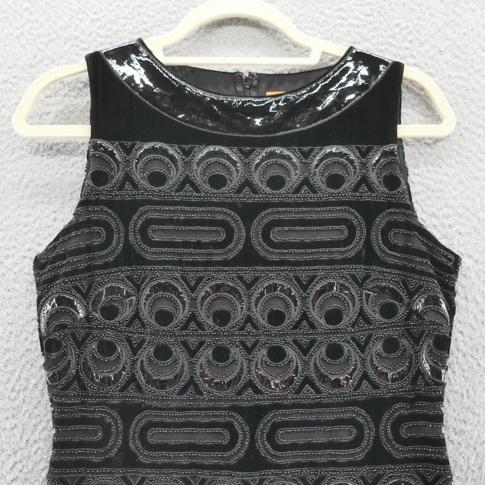 Tory Burch Womens‎ Beaded Velvet Patent Leather Sheath Dress 4 Black Cocktail